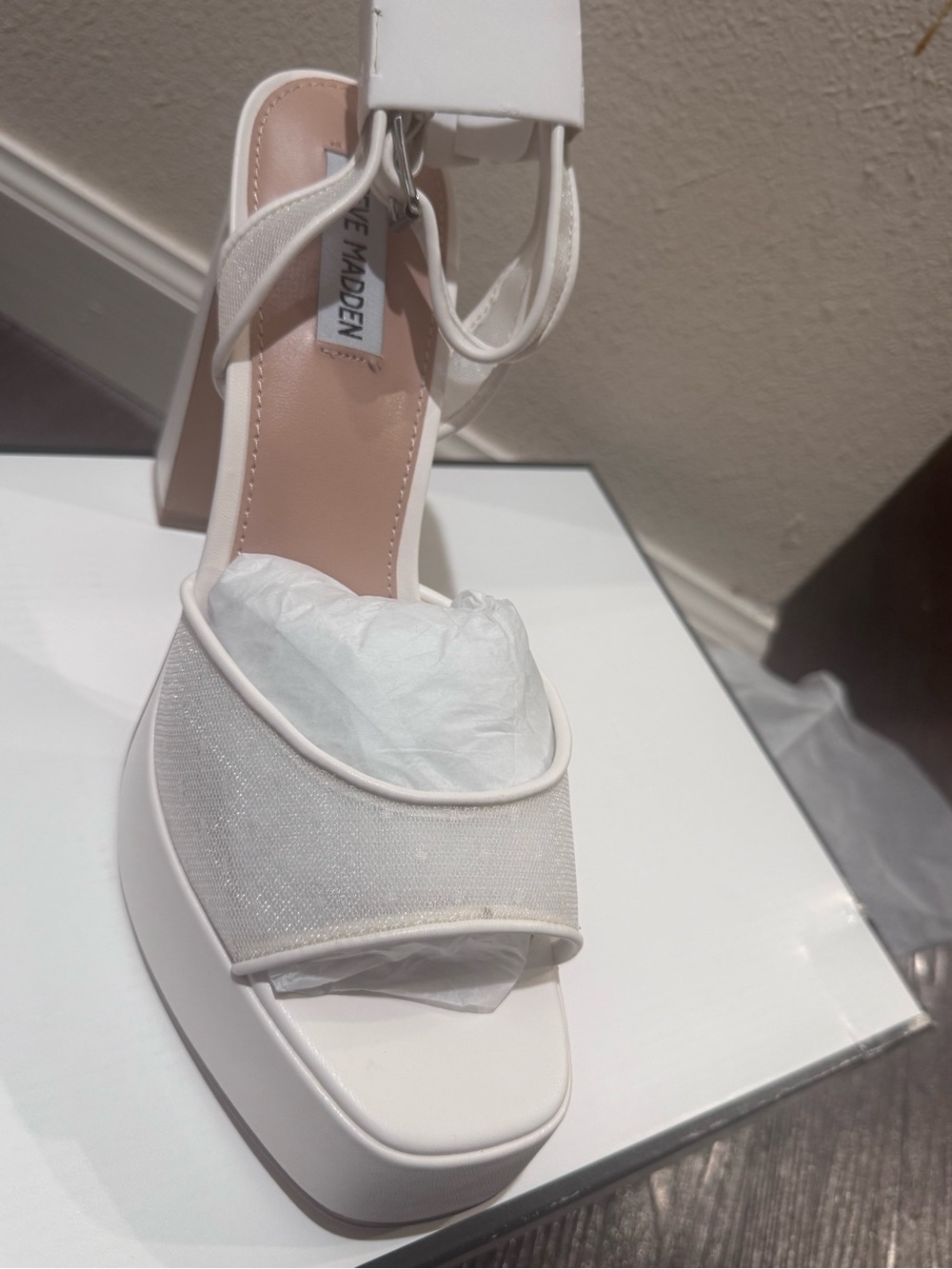 Steve Madden Cream Platform Ankle-Strap Sandal